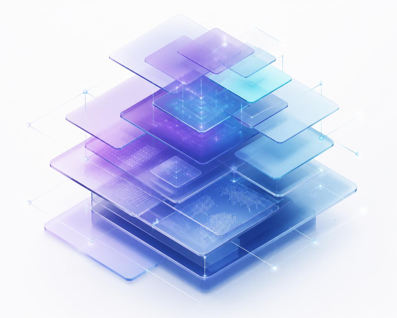 Abstract illustration of layered, connected secure data infrastructure